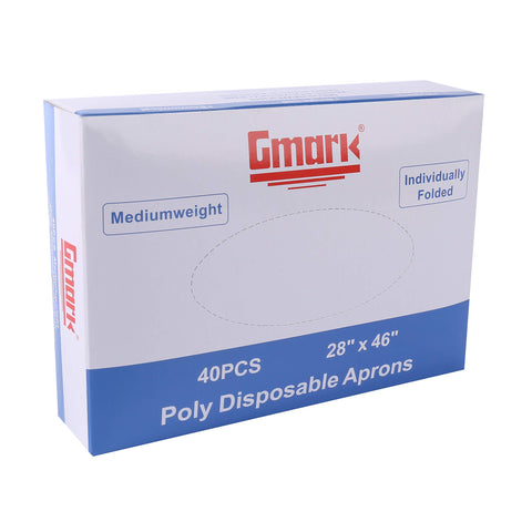 Gmark Poly Apron, individually wrapped box-dispensed for hygiene