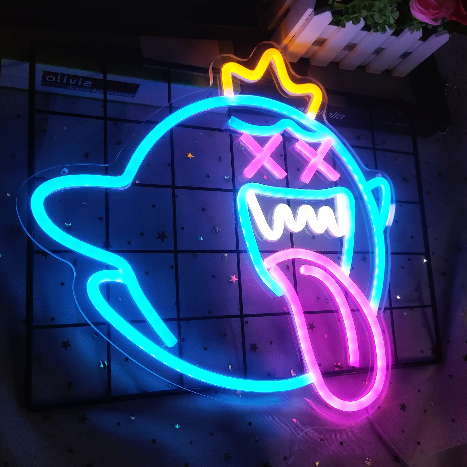GMMLLG ghost neon sign dimmable switch close-up showing adjustable brightness