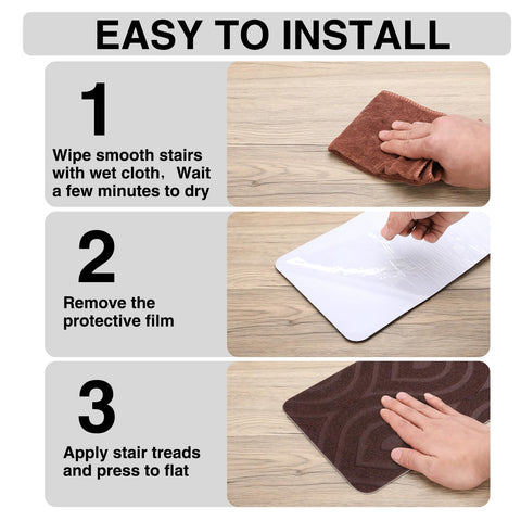 Gmonby installation demo with peel-and-stick backing on stairs.