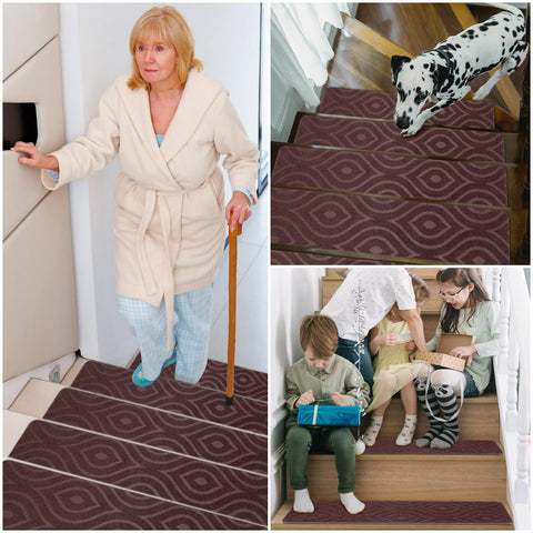 Gmonby wooden stairs enhanced by 8x30in carpet treads for style.