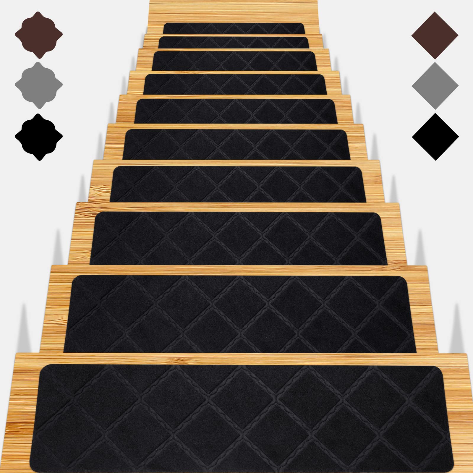 Gmonby stair treads on wooden steps show 15-piece set for safer, quieter stairs