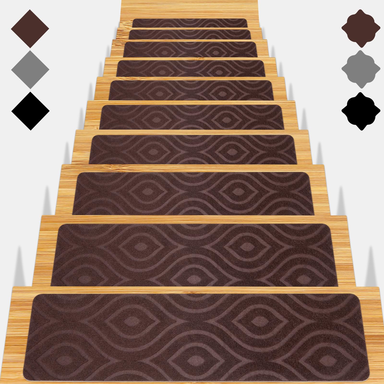 Gmonby stair treads on wooden steps show coverage and grip for safety.