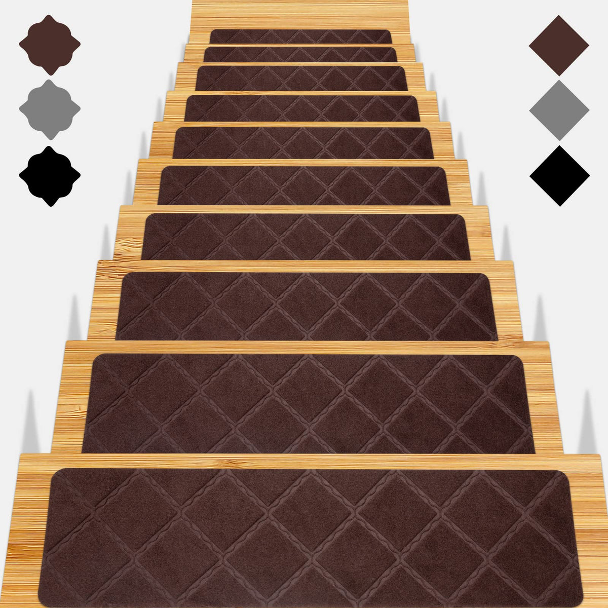 Gmonby stair treads on wooden steps provide safer footing and reduced noise.