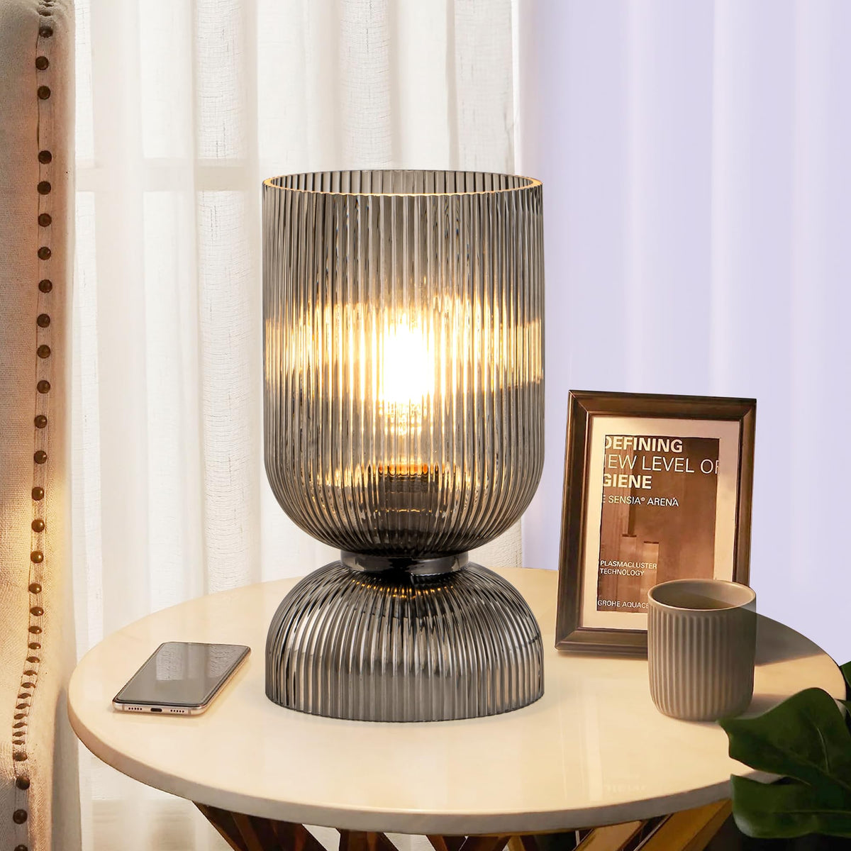 Gmrhndy modern table lamp with smoky shade for stylish living spaces