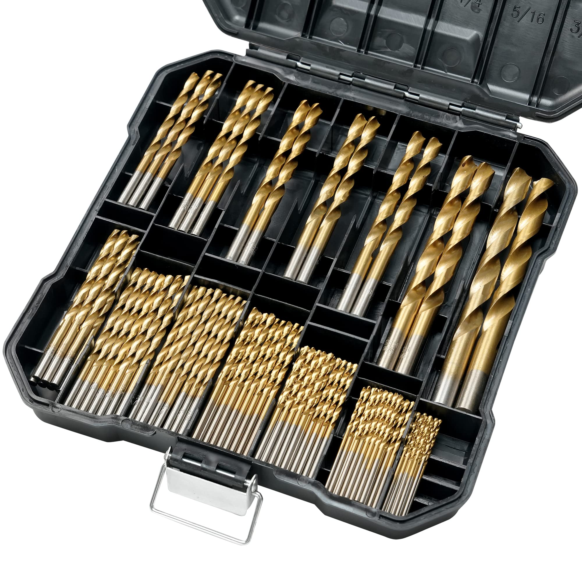 GMTOOLS 99 Pcs drill bit set with 135° tips for versatile drilling.