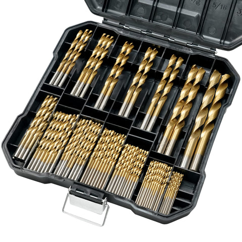 GMTOOLS 99 Pcs drill bit set with 135° tips for versatile drilling.