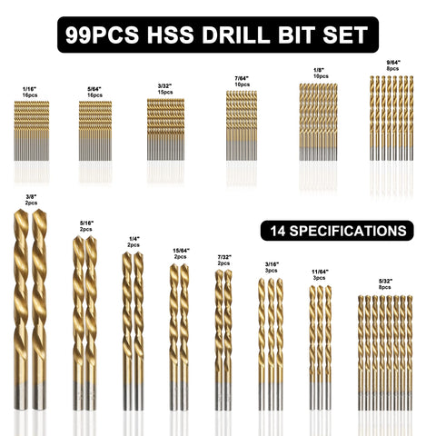 GMTOOLS titanium-coated HSS drill bits provide sharpness and longevity.