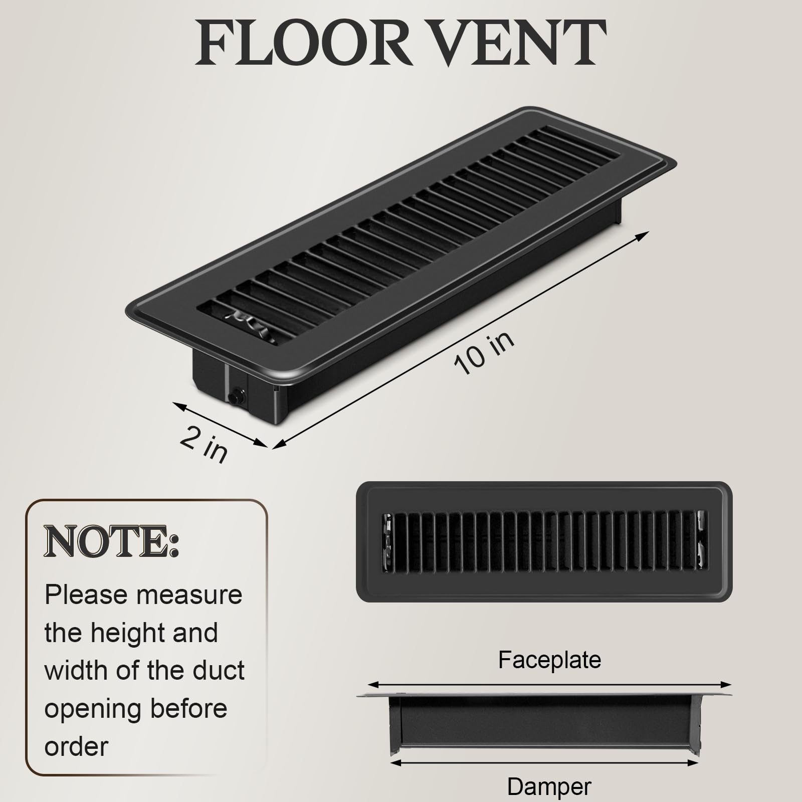 Gmurnai heavy-duty metal vent cover 2x10 black for durability.