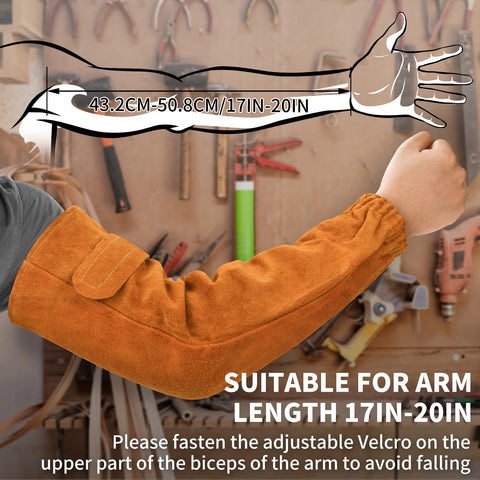 Gnellkoor welding sleeve worn on arm with secure elastic cuff.