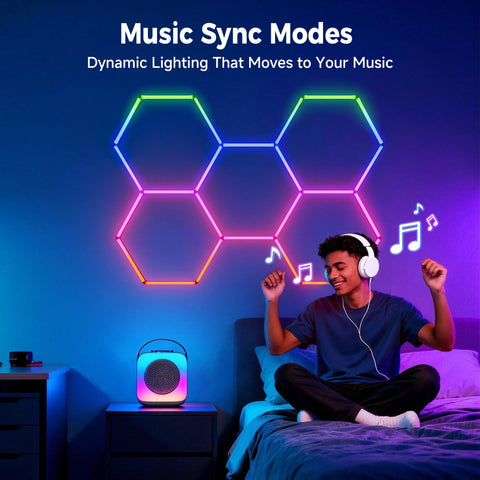 Gneng hexagon lights arranged in multiple layouts for customizable decor