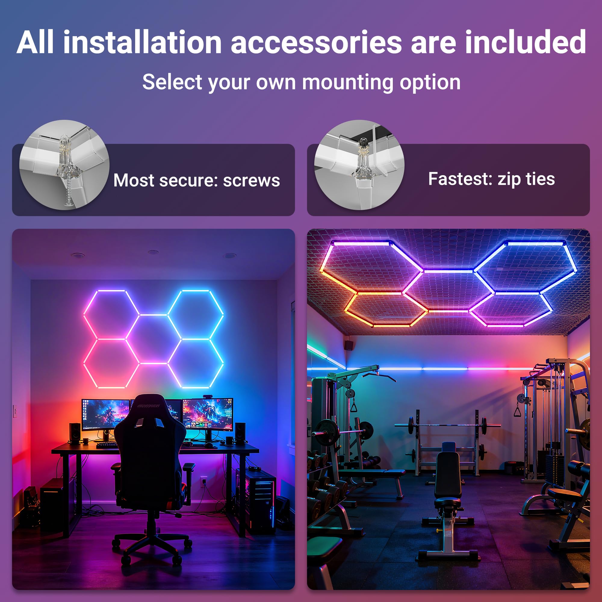 Gneng hexagon lights enhancing a gaming room ambiance