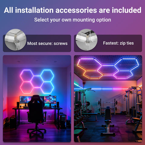 Gneng hexagon lights enhancing a gaming room ambiance