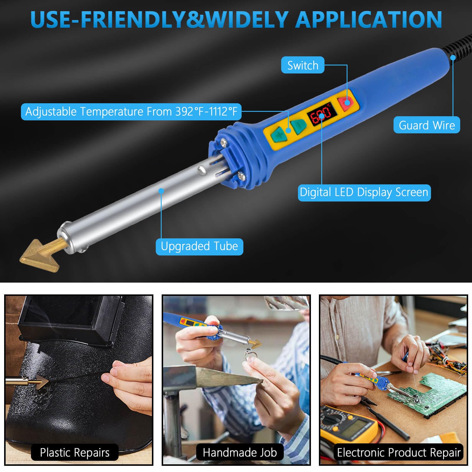 GNI digital temperature range 200-600 C enables material-specific welding.