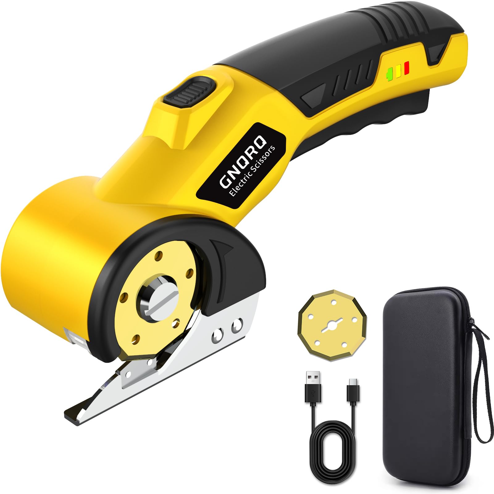 GNQRQ cordless electric scissors with LED light aid cutting in dim spaces.