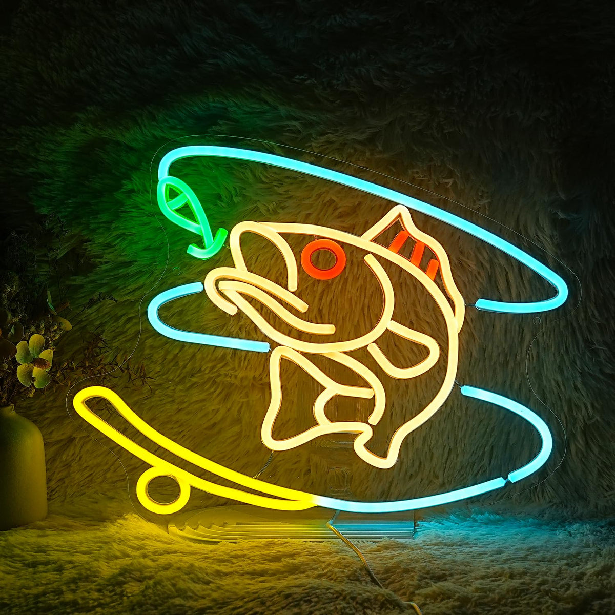 GNVETZLL fishing neon sign wall mount glows vibrant for rooms and shops.