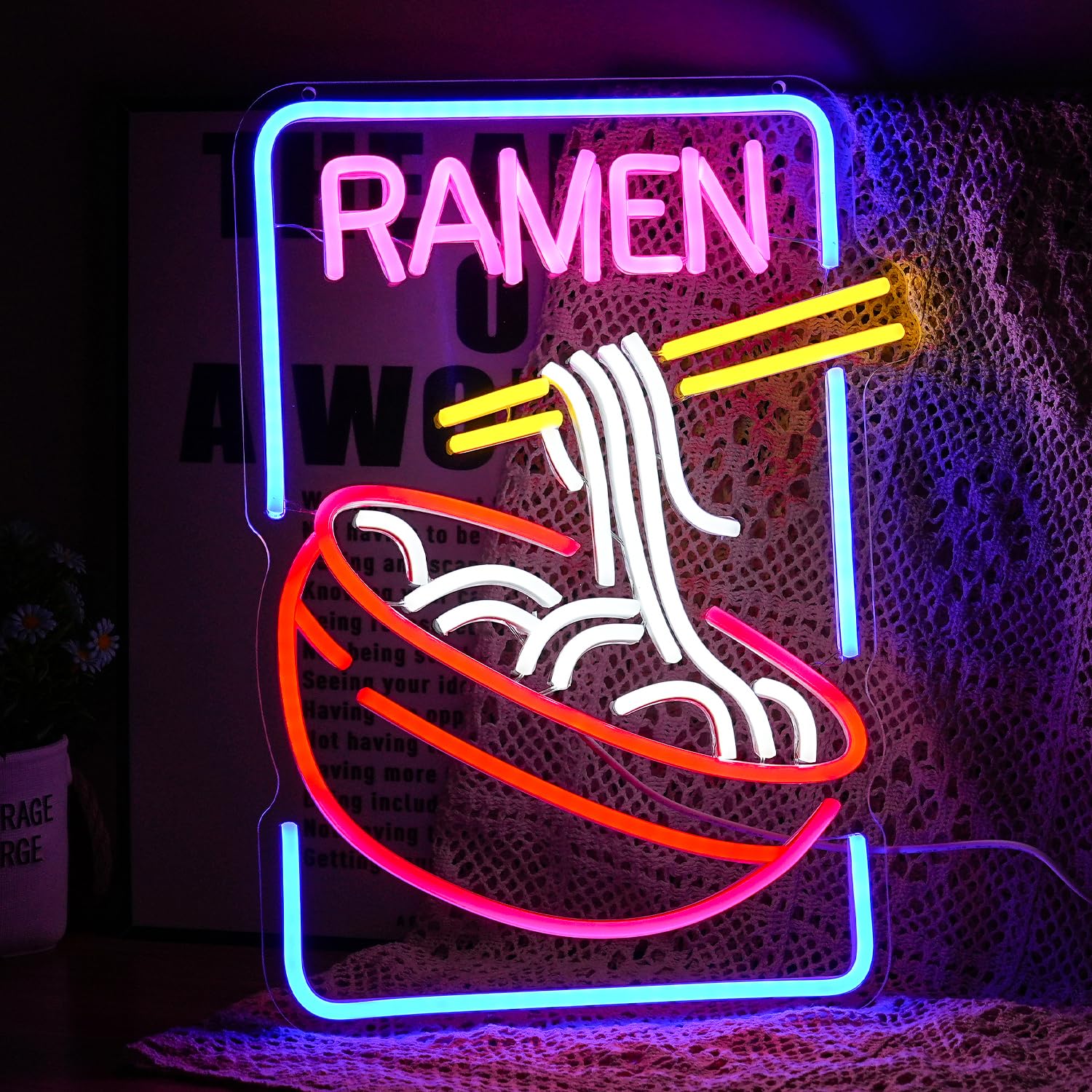 GNVETZLL ramen neon sign brightens bars with vibrant multi-color lighting.