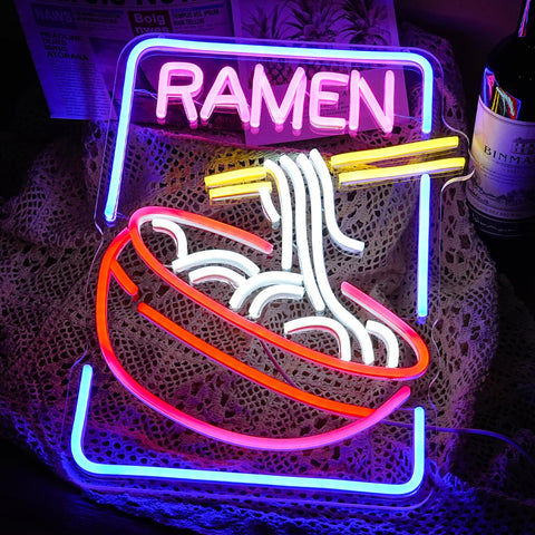GNVETZLL ramen sign wall art creates focal point for parties or evenings.