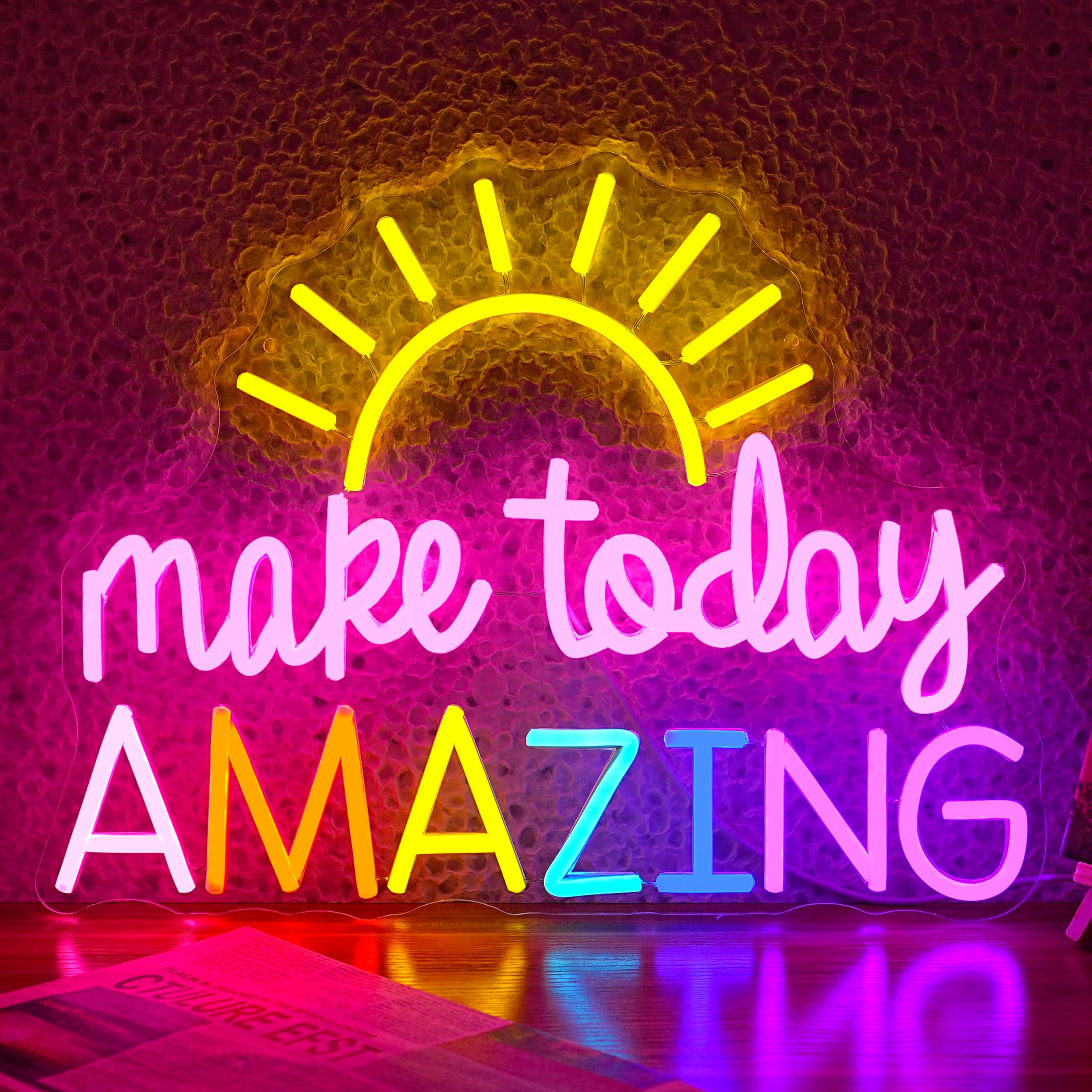 GNVETZLL Yellow Sunrise Neon Sign glows warmly to brighten mornings