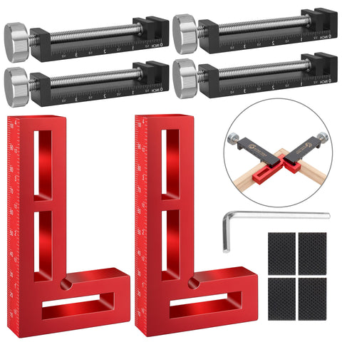 Go Fast Tools red positioning squares ensure accurate alignment for cabinet and frame assembly.