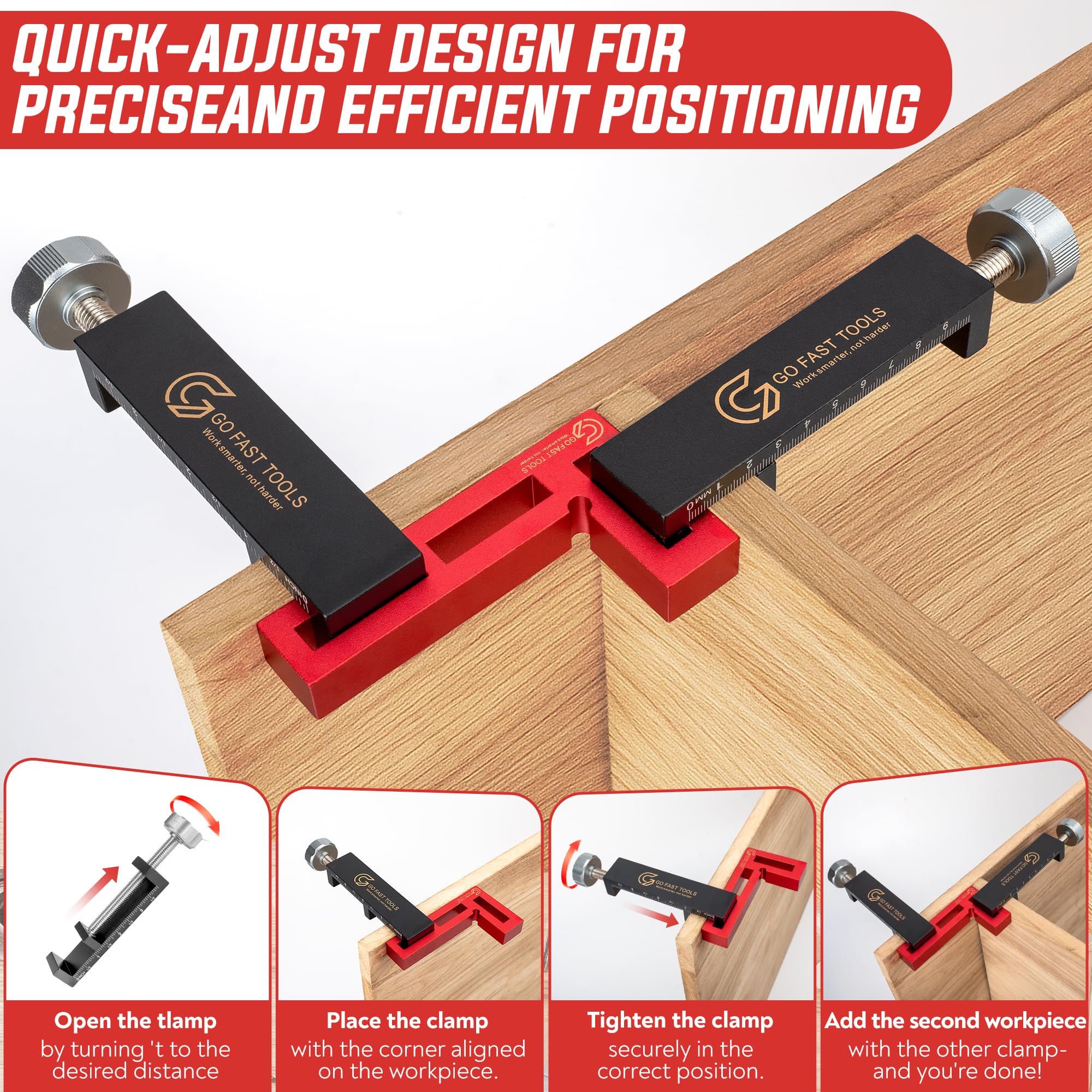 Go Fast Tools stainless steel clamps deliver strong, rust-resistant grip during woodworking.