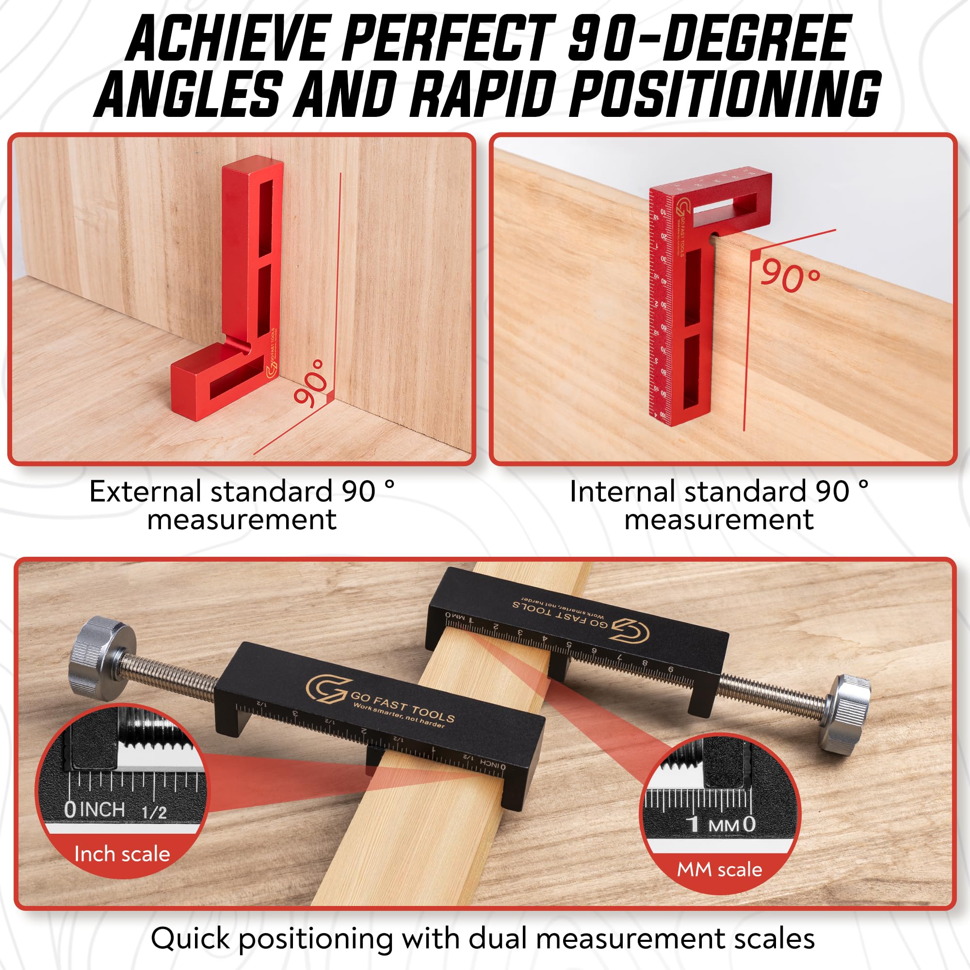 Go Fast Tools versatile fixture for frames, cabinets, and jig setups in workshops.