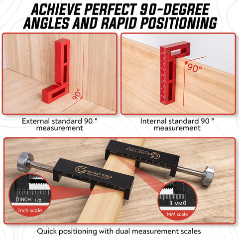 Go Fast Tools versatile fixture for frames, cabinets, and jig setups in workshops.