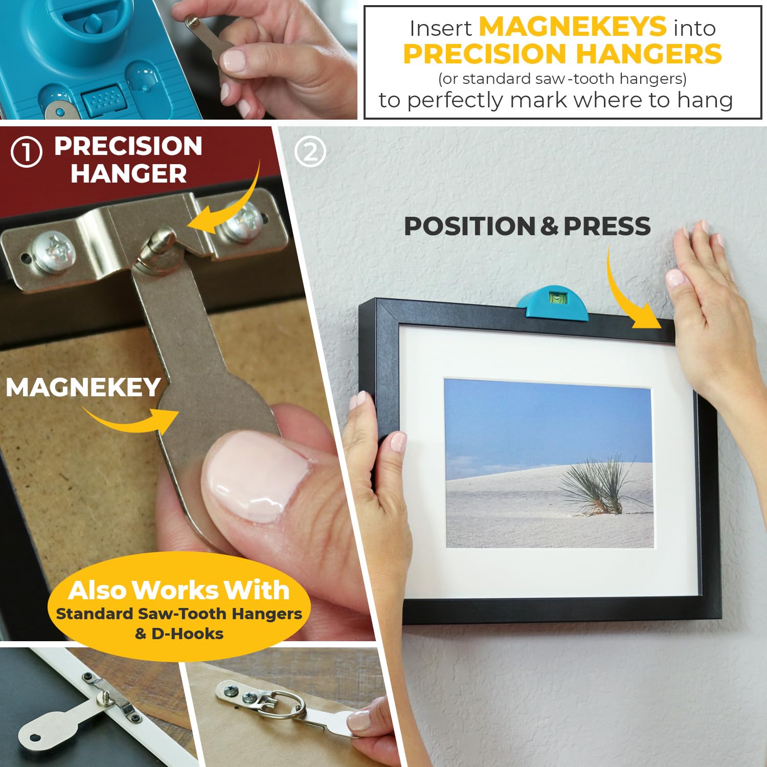 Go Hang It! Pro single-tooth hangers enable precise installation with minimal guesswork.