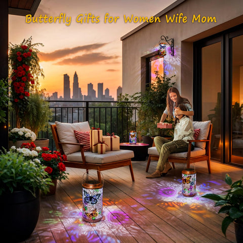 Go2garden butterfly lantern on porch delivers weather-resistant decorative glow