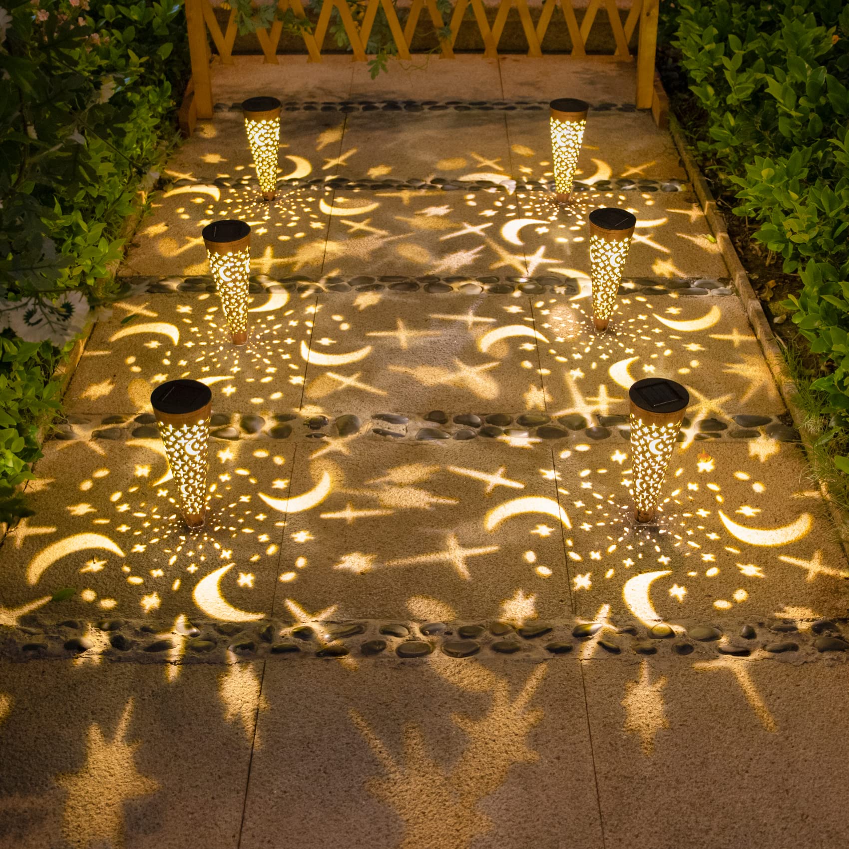 Go2garden Moon Star copper finish closeup showing decorative pattern for ambient evenings.