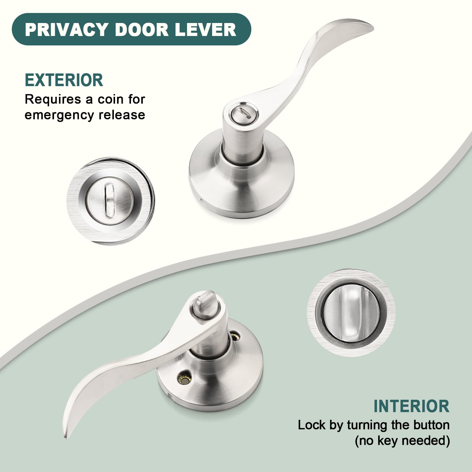 GOBEKOR brushed nickel door lever installed on a bedroom door.