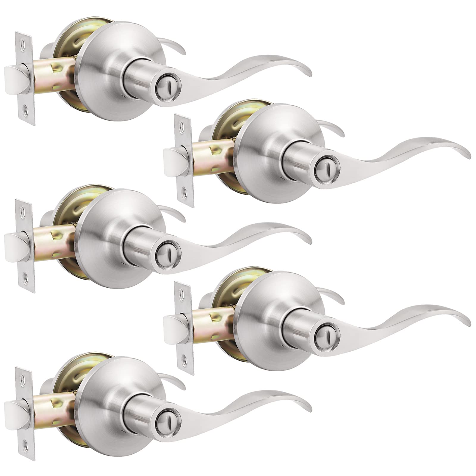 GOBEKOR brushed nickel privacy lever wave closeup for modern interior doors