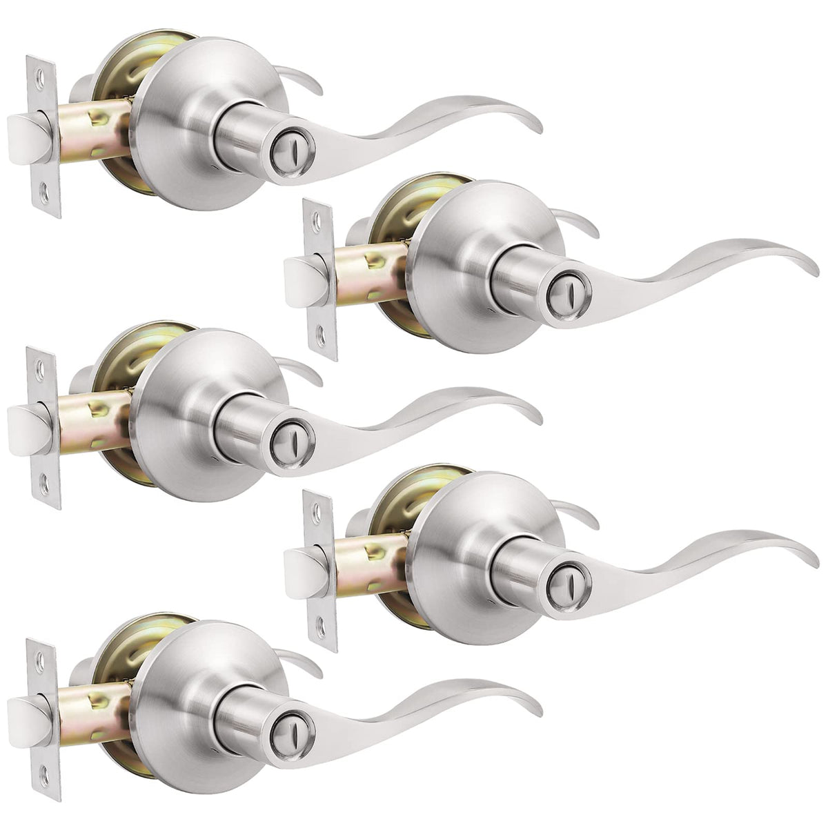 GOBEKOR brushed nickel privacy lever wave closeup for modern interior doors