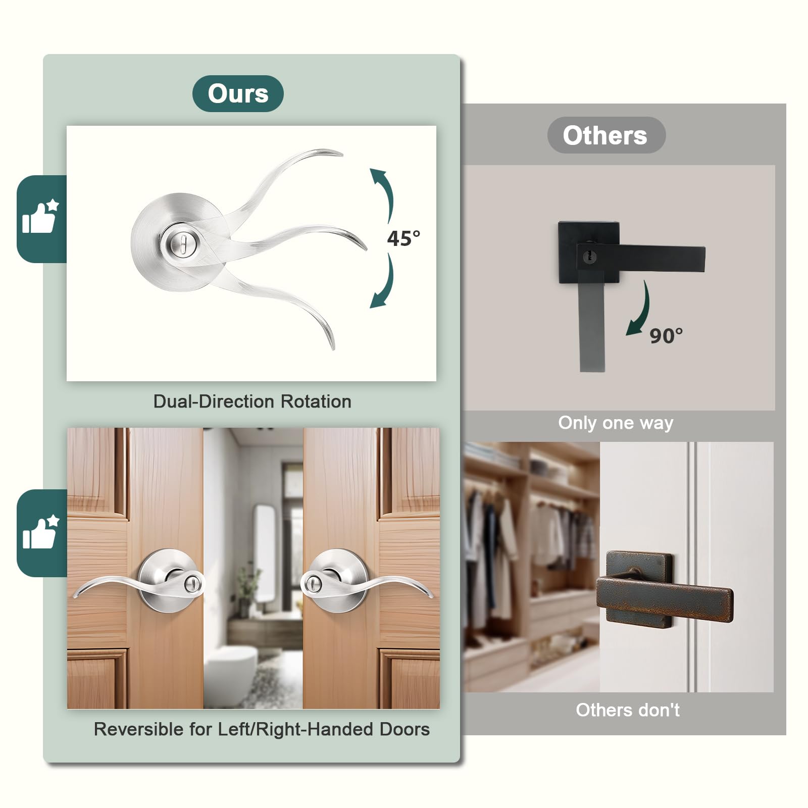GOBEKOR front view brushed nickel privacy lever with clean lines.