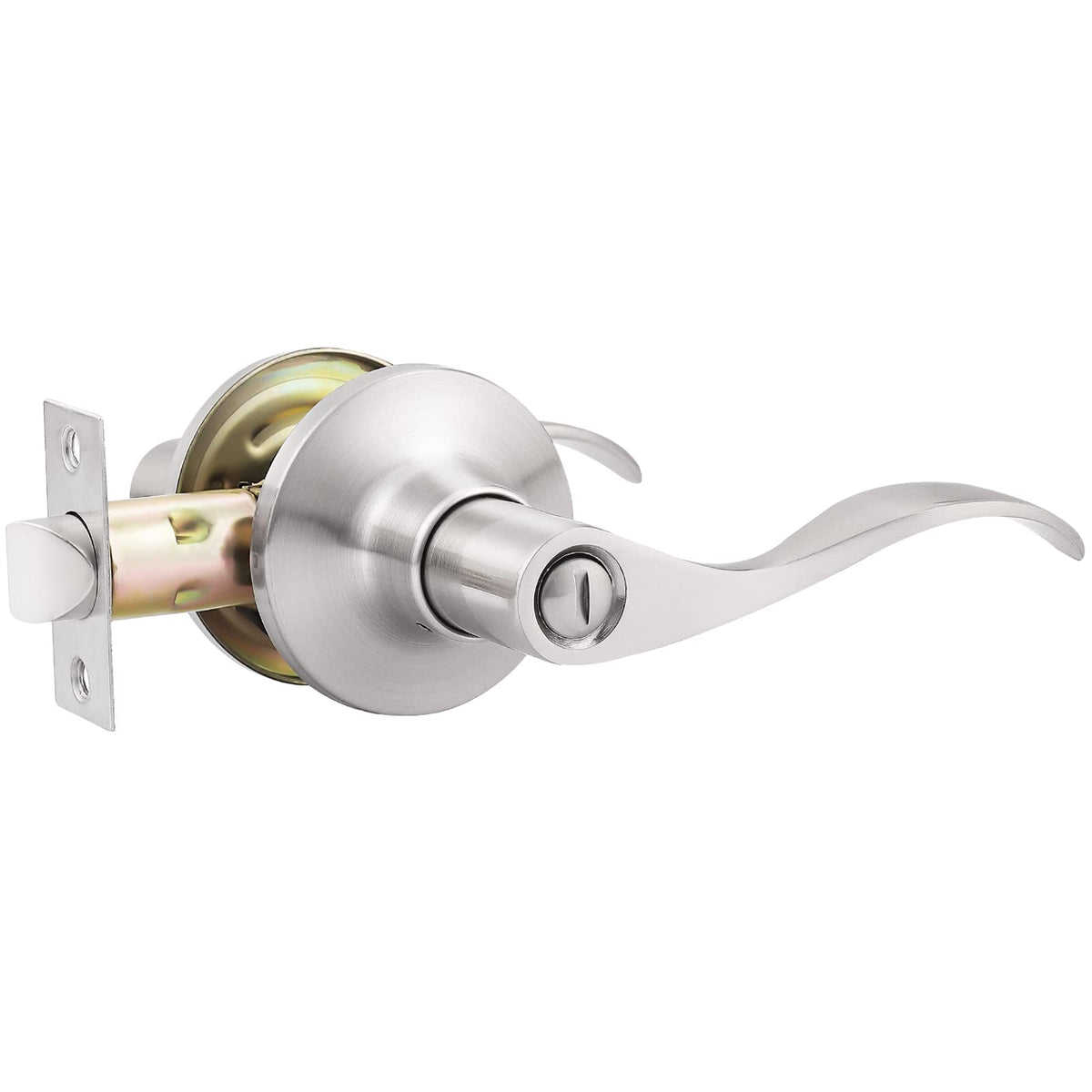 GOBEKOR privacy door lever in brushed nickel for bedroom privacy.