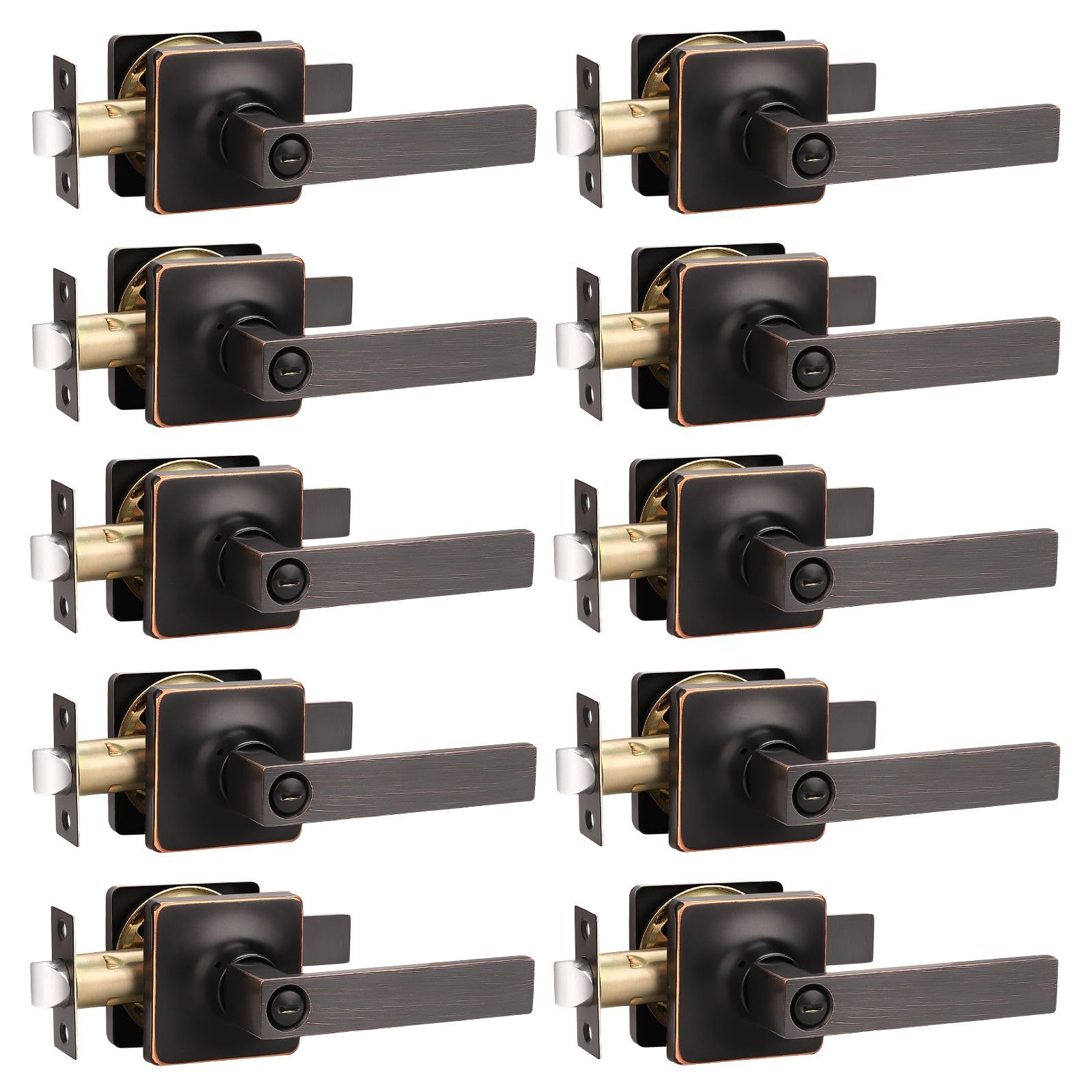 GOBEKOR privacy door lever with lock in oil rubbed bronze for bedroom privacy.