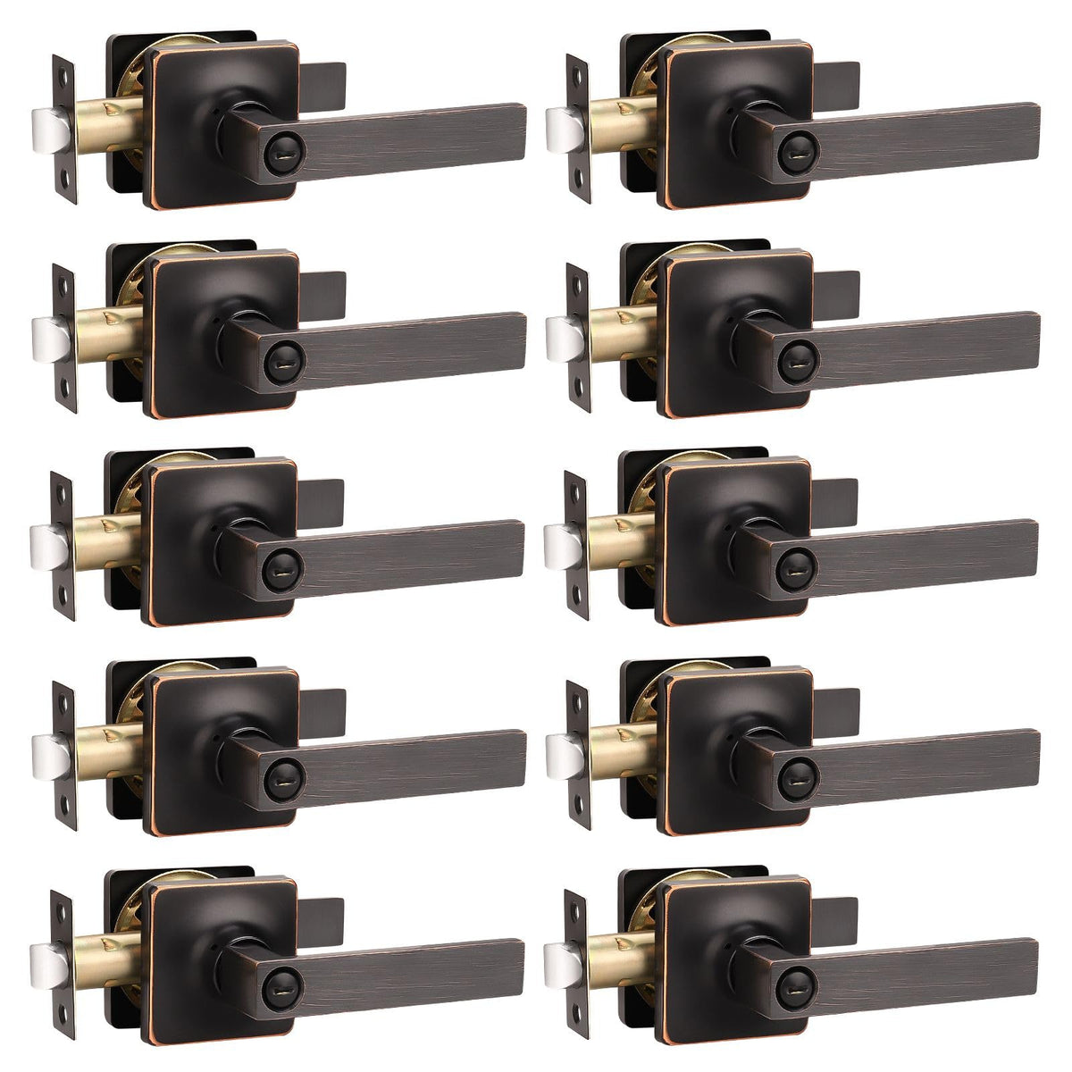 GOBEKOR privacy door lever with lock in oil rubbed bronze for bedroom privacy.