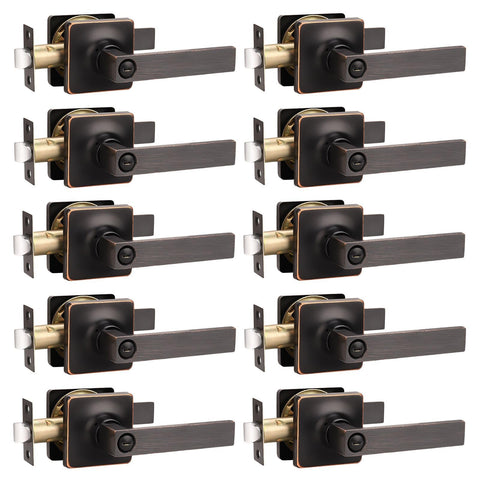 GOBEKOR privacy door lever with lock in oil rubbed bronze for bedroom privacy.