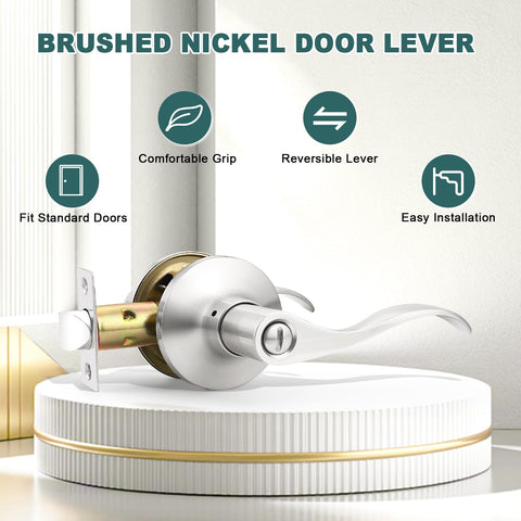 GOBEKOR wave style door handle in brushed nickel for modern interiors.