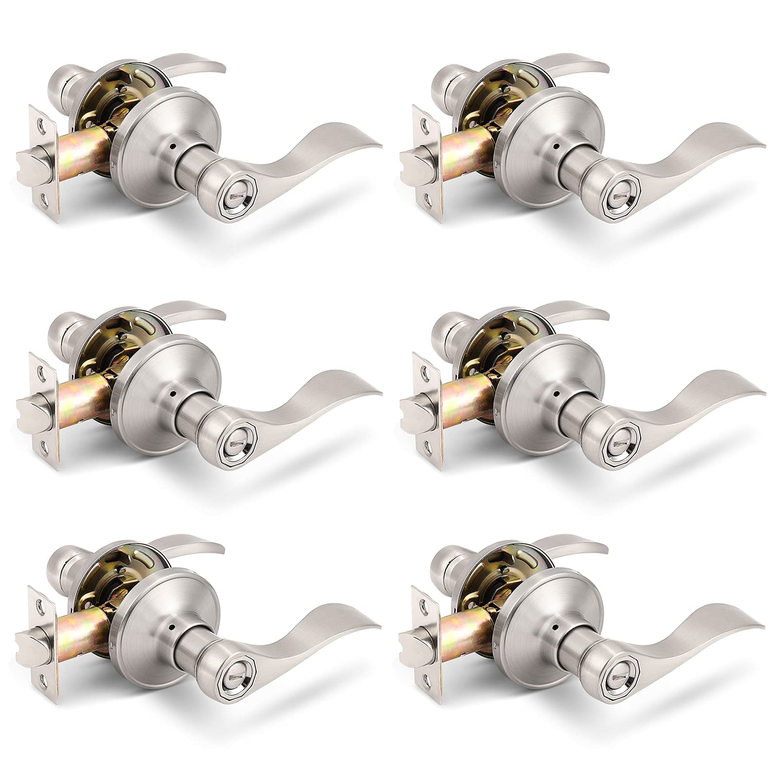 Gobrico 6-pack privacy lever set for bedrooms and baths with inside turn-button privacy.