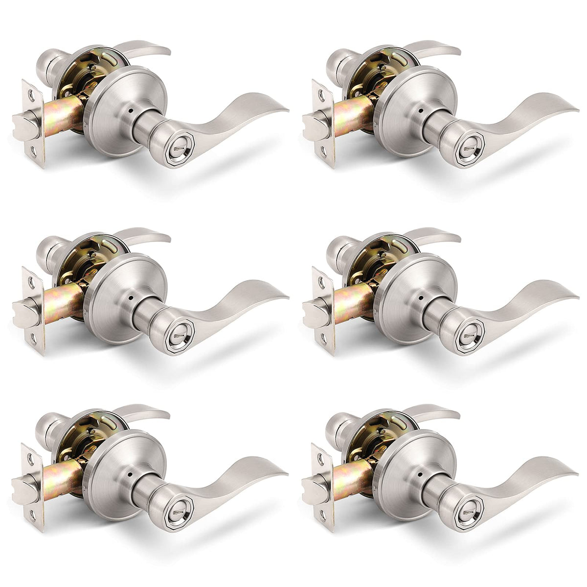 Gobrico 6-pack privacy lever set for bedrooms and baths with inside turn-button privacy.