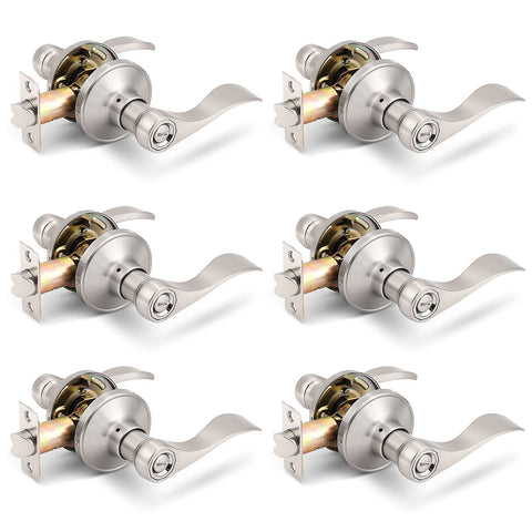 Gobrico 6-pack privacy lever set for bedrooms and baths with inside turn-button privacy.