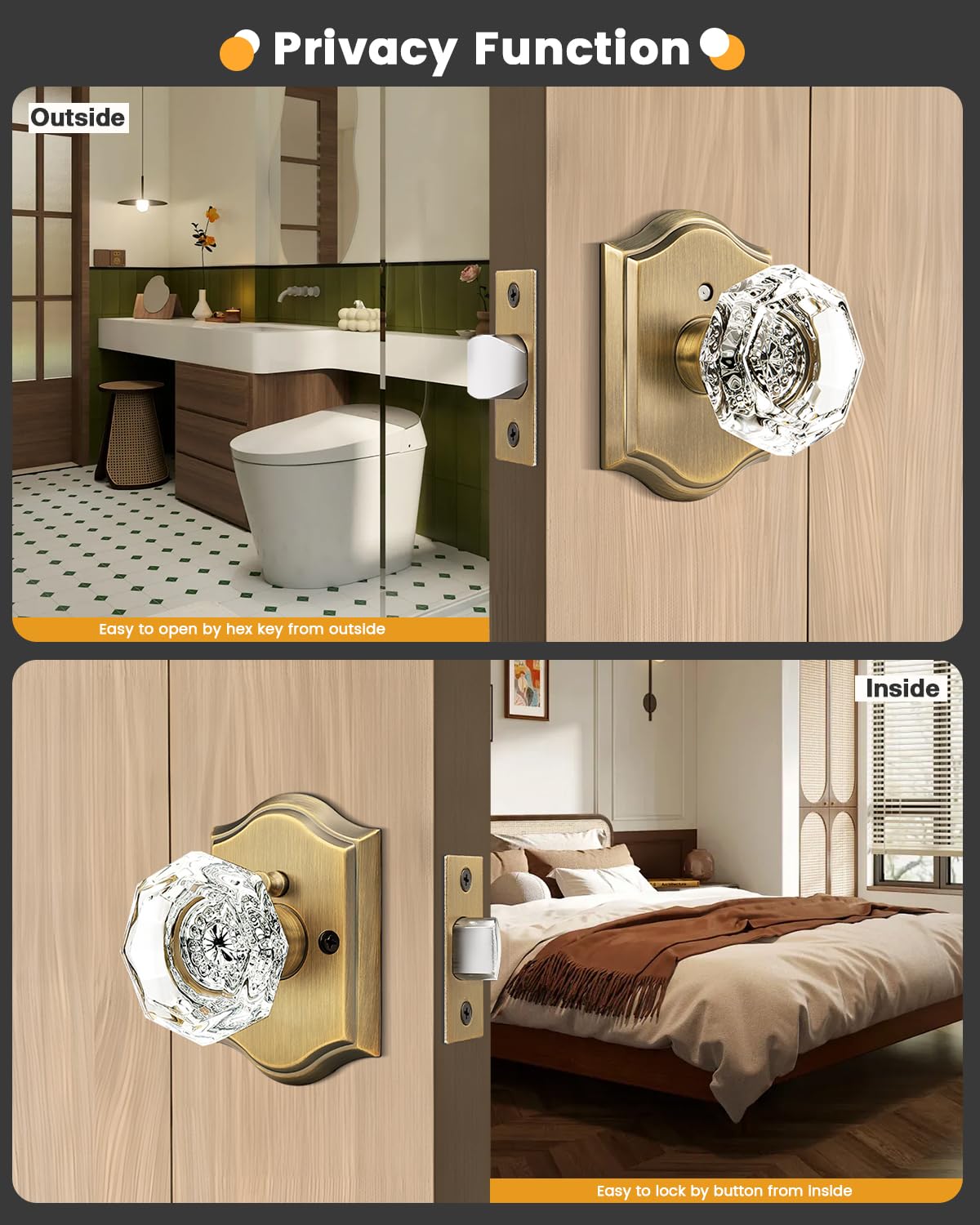 Gobrico antique brass faceplate and latch detail on a classic door.