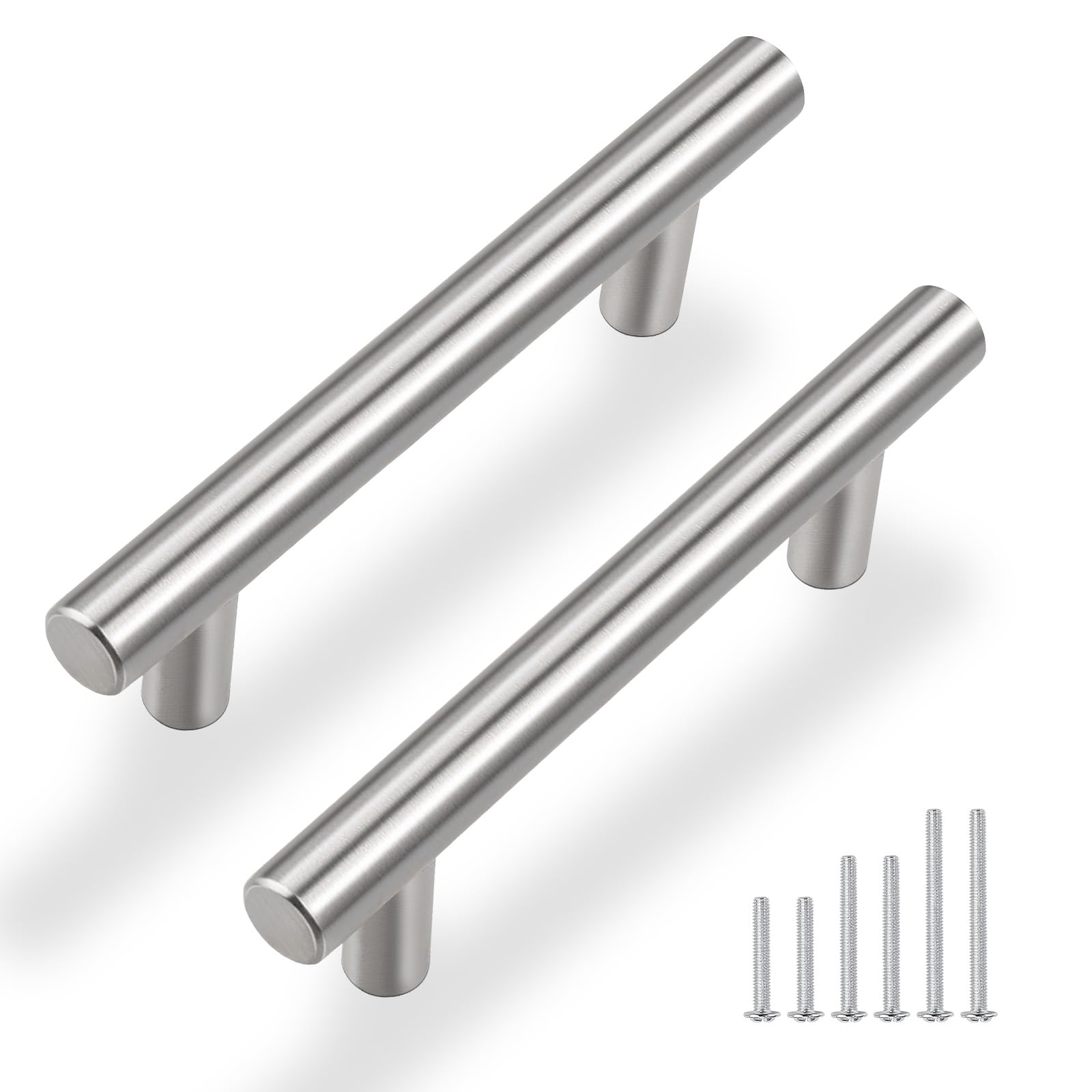 Gobrico brushed nickel cabinet pulls with 3-inch hole centers for quick upgrades.