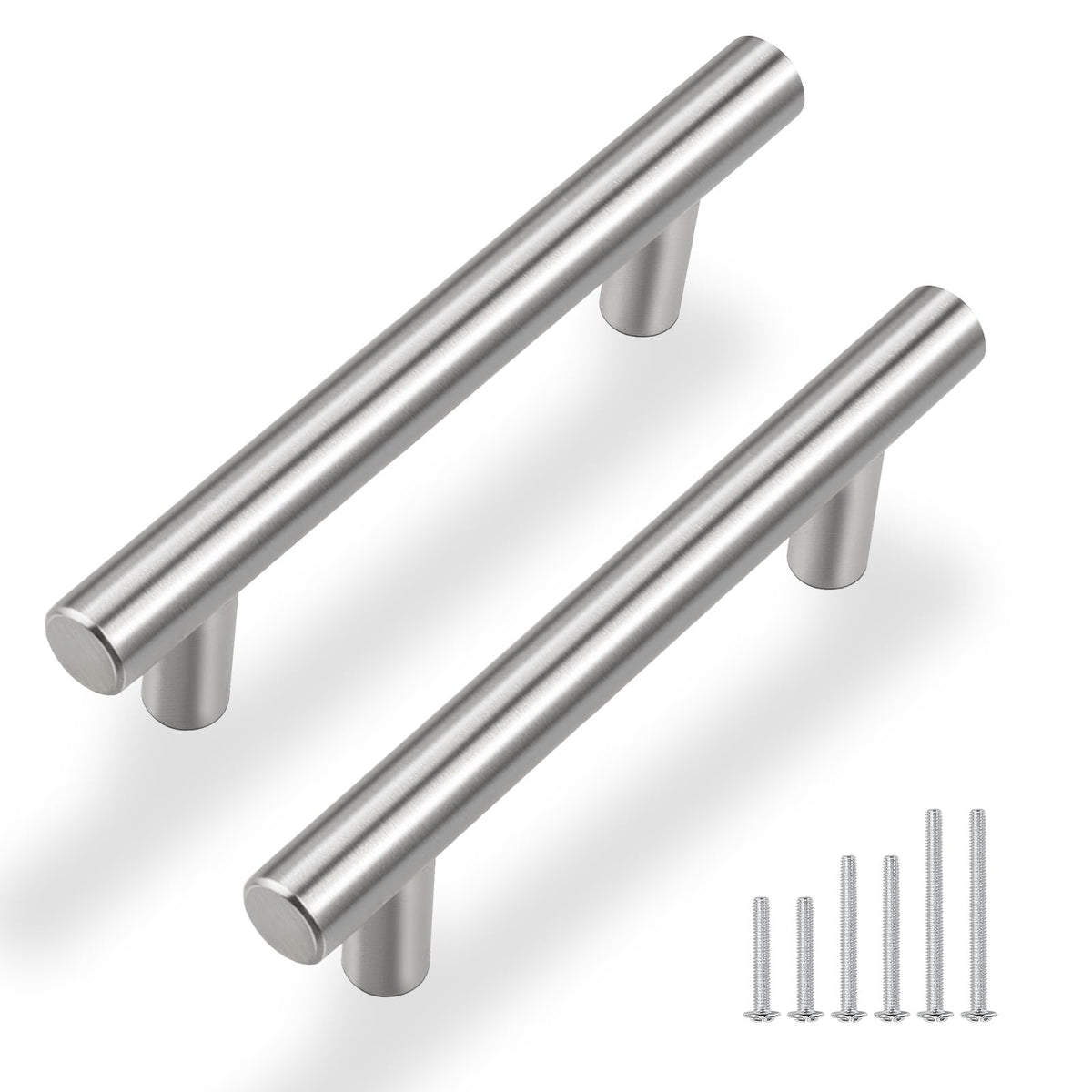 Gobrico brushed nickel cabinet pulls with 3-inch hole centers for quick upgrades.