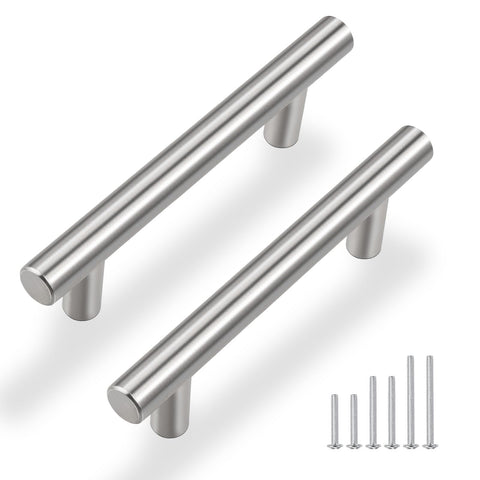 Gobrico brushed nickel cabinet pulls with 3-inch hole centers for quick upgrades.