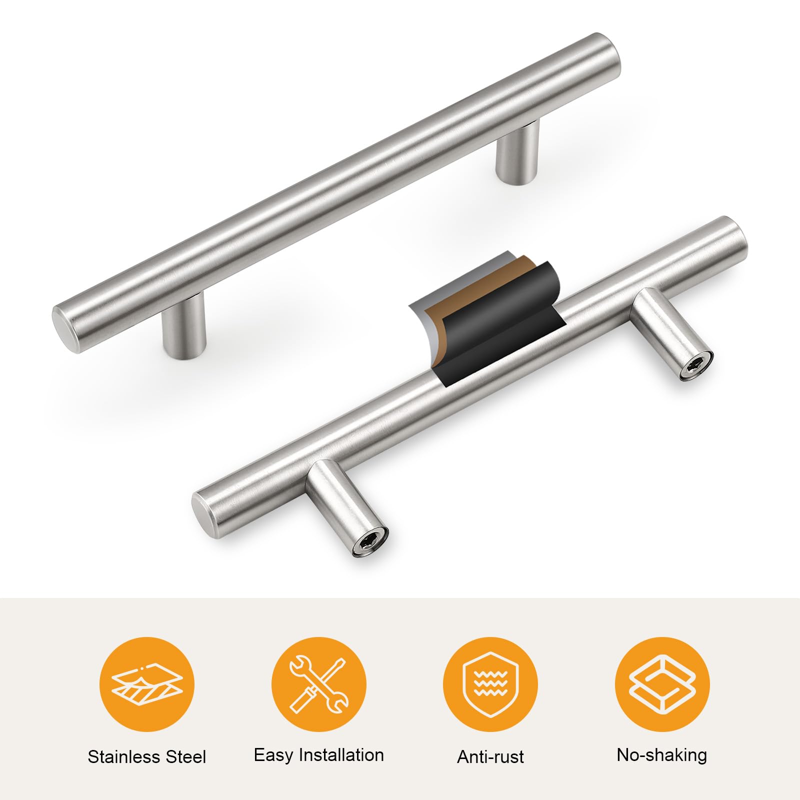 Gobrico cabinet pulls close-up hollow stainless steel with smooth finish
