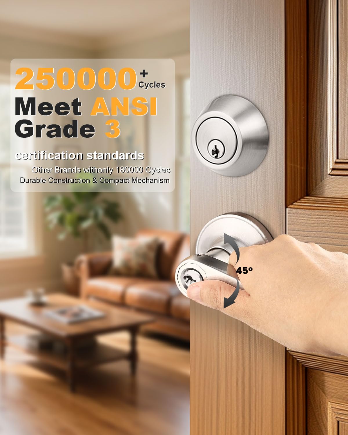 Gobrico front door lockset lever, reversible for both door orientations, simple installation.