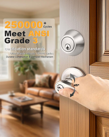 Gobrico front door lockset lever, reversible for both door orientations, simple installation.
