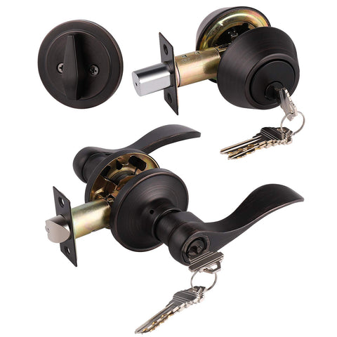 Gobrico front-exterior lever lockset on a sturdy door for secure entry