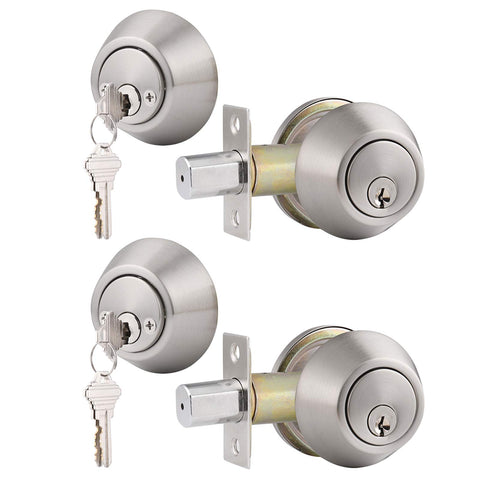Gobrico keyed-alike double-cylinder deadbolt in satin nickel, front view for exterior security.